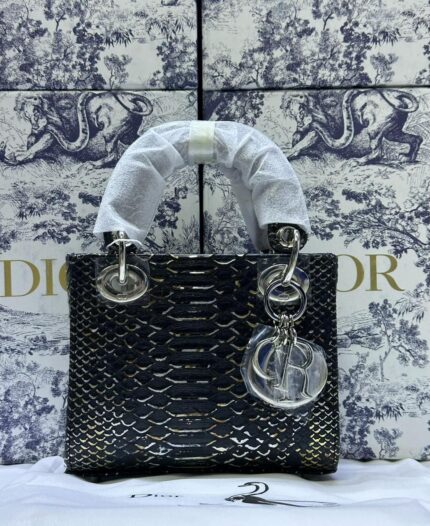 Christian Dior Medium Lady Dior bag in black python leather