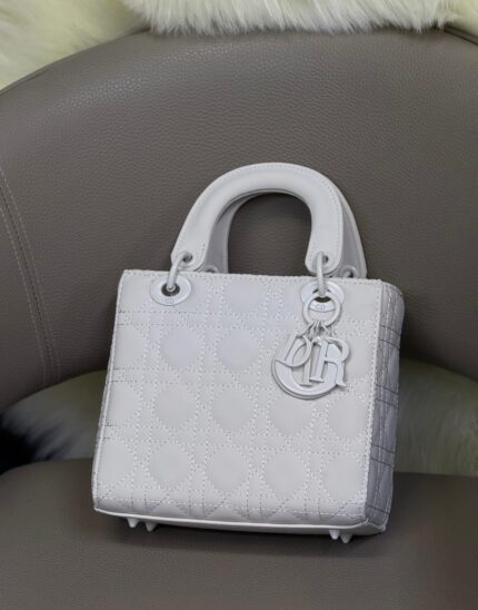 Christian Dior Medium Lady Dior bag in white cannage lambskin leather