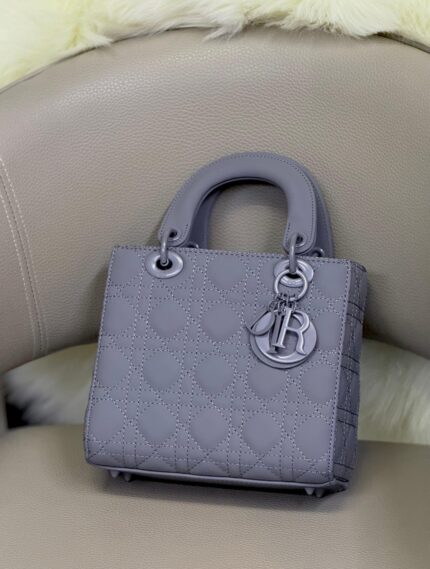 Dior Small Lady Dior My Dior bag in gray lambskin with a Cannage quilt