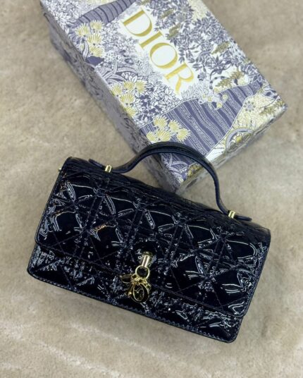 Dior Mini Bag Black Patent Cannage Calfskin