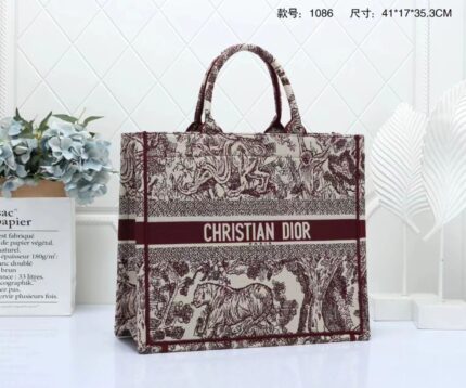 Dior Toile De Jouy Book Tote Burgundy in Canvas