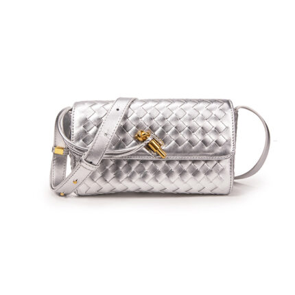 Bottega Veneta silver woven crossbody bag