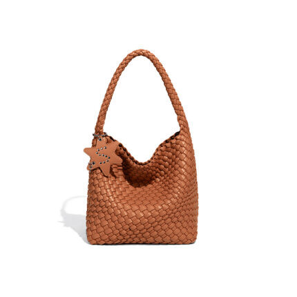 Woven vegan leather tote bag.